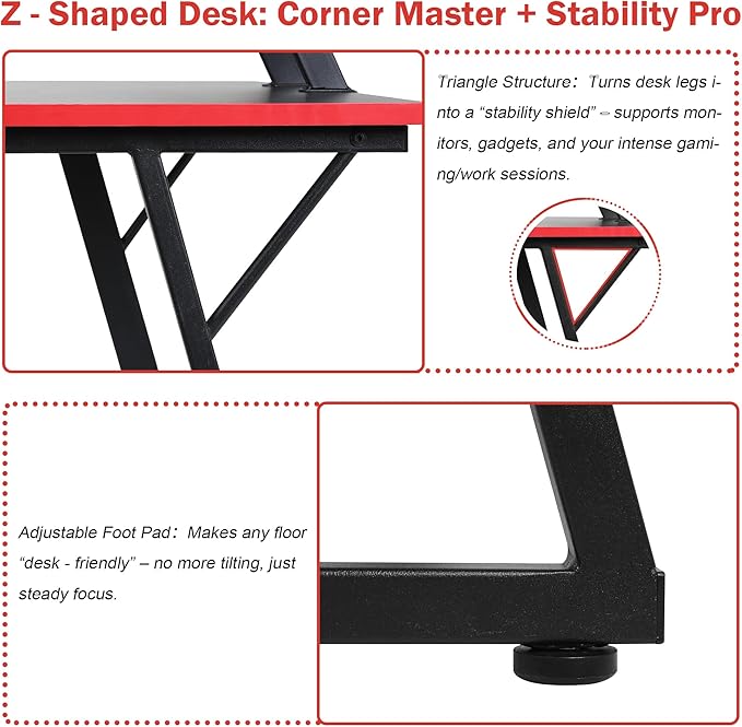 Bigacc L Shaped Gaming Desk 50 Corner Desk Spacious Dual Tops P2 Particleboard Metal Z-Legs Adjustable Non-Slip Pads Scratch/Waterproof Multi-Use Home Office/Game Room/Dorm