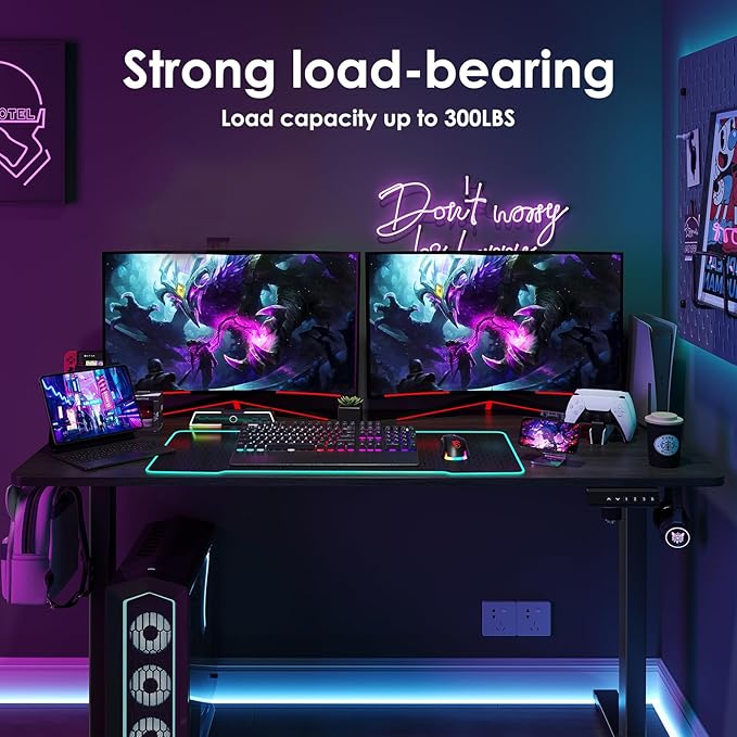 Soohow Electric Standing Desk 55 * 24 Inches Adjustable Computer Gaming Desk Stand up Office Desk for Home Office Bedroom Splice Board Dark Grey and Black