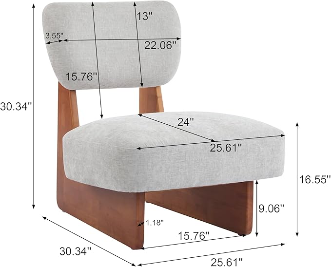 GDFStudio Upholstered Armless Accent Chairs Set of 2 Modern Side Chair Minimalist Leisure Chair with Backrest for Living Room Bedroom Reading Room Gray Cushioned Seat &amp Walnut Base