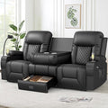 Loveseat Recliner Sofa Modern Dual Reclining Sofa with Flip Back Console 3 Seater PU Leather Loveseat Couch for Living Room/RV with Storage USB Ports Cup Holder Cell Phone Holder Black
