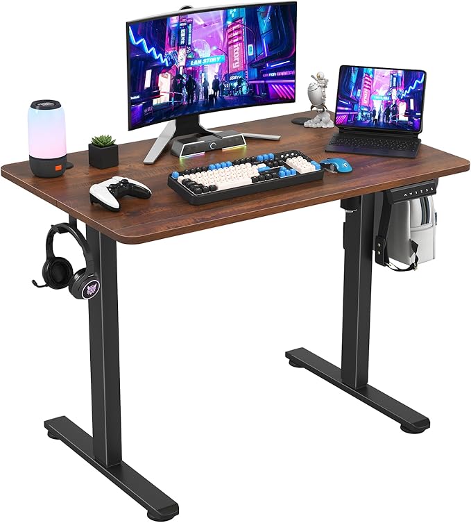 Soohow Electric Standing Desk 40 * 24 Inches Adjustable Computer Gaming Desk Stand up Office Desk for Home Office Bedroom Splice Board Rustic Brown and Black