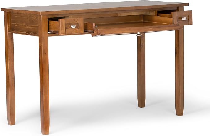 SIMPLIHOME Warm Shaker Desk - 48 Inch Wide Solid Wood Writing Desk in Light Golden Brown Transitional Home Office Computer Table for Workspace or Study with Flip-Down Keyboard Tray and 2 Drawers