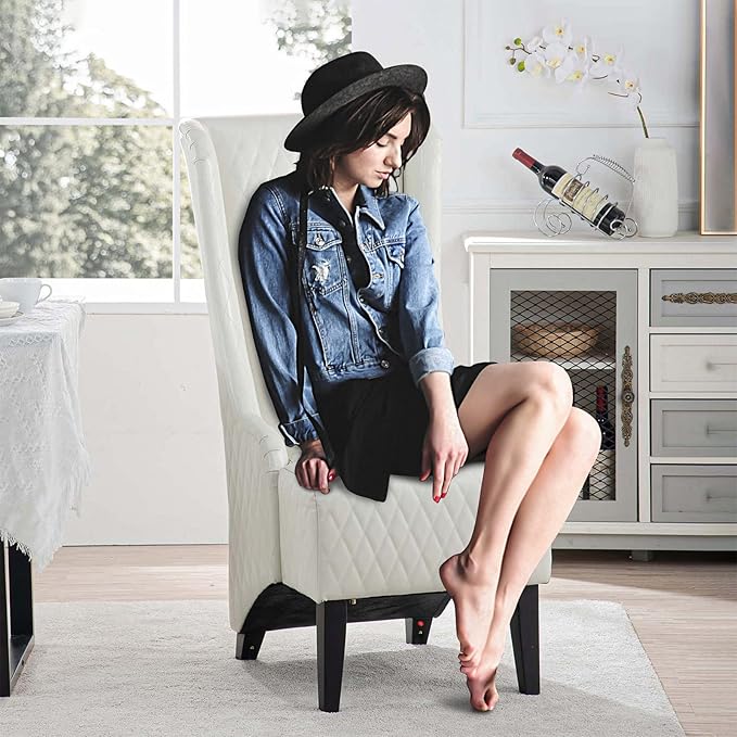 Throne Chair for Living Room Modern High Back Upholstered White Faux Leather Wingback Dining Chairs with Wooden Legs Mysterious Gothic Decor for Home Office Dining Room Table Head Chairs
