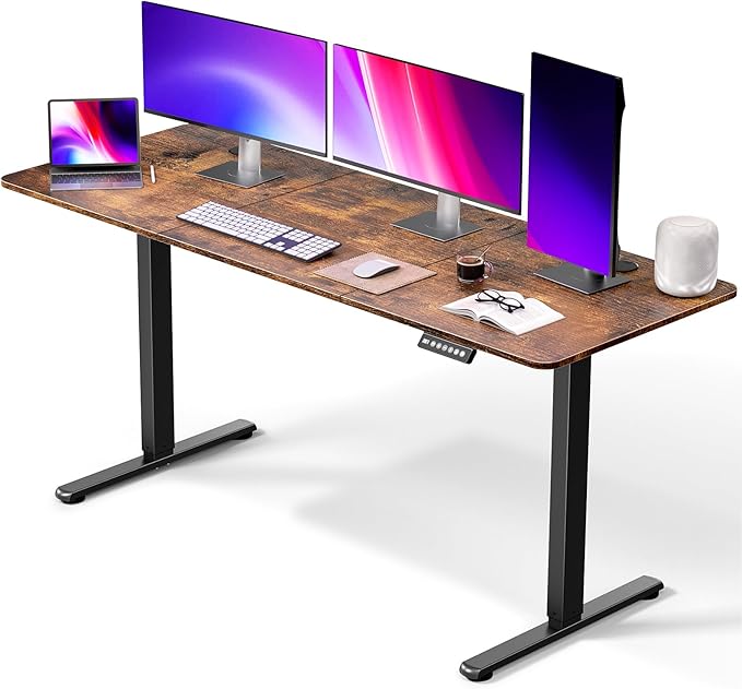 Large Electric Standing Desk 63 x 24 Inches Height Adjustable Sit Stand Computer Desk Home Office with Memory Presets (Spliced DesktopBrown)