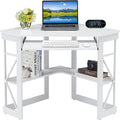 VECELO Corner Computer Desk 41 x 30 inches with Smooth Keyboard &amp Storage Shelves for Home Office Workstation White
