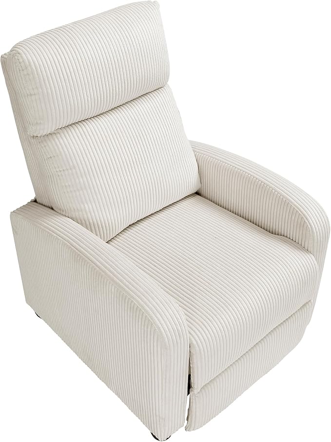 Lexicon Corduroy Pushback Recliner Chair Armchair Push Back Recliner Solid Wood Frame and Metal Base Easy Assembly Small Soft Single Sofa Accent Chair for Living Room/Office/Apartment Beige