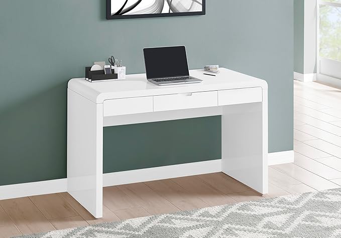 Computer Desk Home Office Laptop Storage Drawers 48 l Work Glossy White Laminate Contemporary Modern