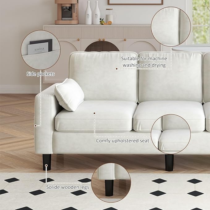 Kinfant Accent Living Room Chair - Modern Upholstered Armchair Reading Side Chair Single Sofa for Bedroom Apartment Studio Office Waiting Room (White 3-Seater)