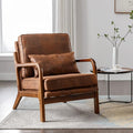 Brown Leather Accent Chairs Mid Century Modern Living Room Chairs Sillas De Sala Solid Ruberwood Arm Chair for Livingroom Bedroom Office Comfy Reading Lounge Decorative Side Sitting Chair