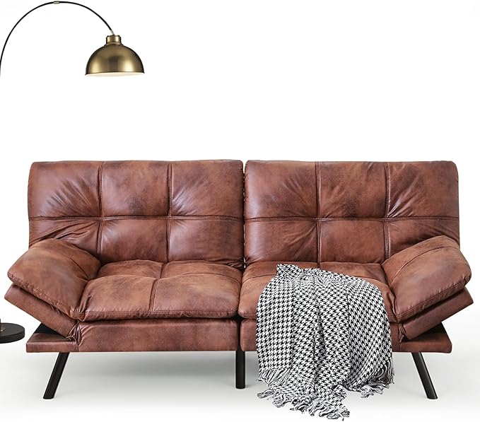 Opoiar Faux Leather Sleeper SofaMemory Foam Futon Sofa BedFoldable Couch SleeperCompact Sofa Padded with Metal Legs Modern Convertible Loveseat Sofa for Living RoomApartmentStudioBrown