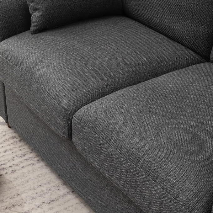 Panana Modern 3 Seater Couch Seette Linen Fabric Grey Sofa with Under Storage Compartment for Small Apartment 180 x 80 x 80cm (Dark Grey Sock Arm)