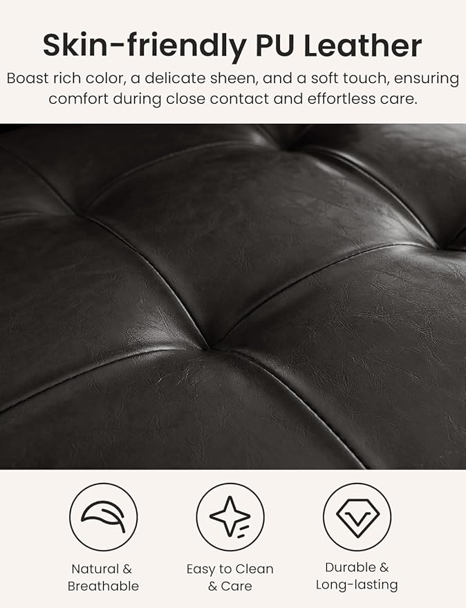 Mid Century Modern Accent Chairs for Living Room Comfy Bedroom Chairs for AdultsSmall Wide Reading Nook Arm Chair 105° Ergonomic Cozy Black Leather Armchair with Rubber Wood
