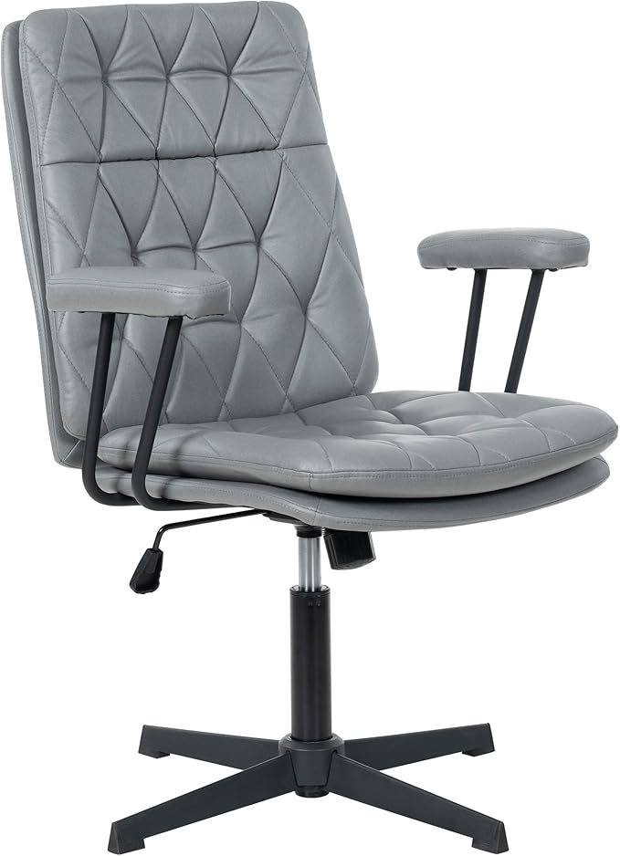 Home Desk Chair No Wheels with Arms Crossleg Stationary Ergonomic Office Swivel Working Computer Chair Grey