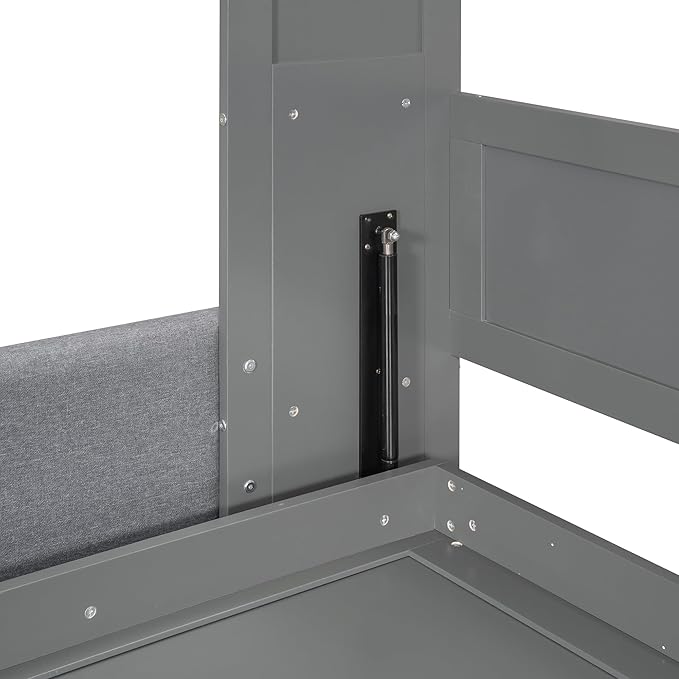 Linique Queen Size Murphy Bed with Sofa and Top Shelf Horizontal Wall Bed Versatile Convertible Wooden Bed Frame Grey 87x66.8