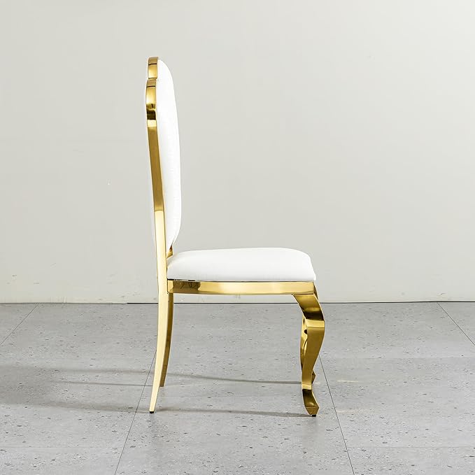 PU Leather Dining Chairs with Gorgeous Gold Curved LegsModern Upholstered Dining Room Chairs for TableLiving RoomDining RoomOfficeWhite Luxury Kitchen Chairs