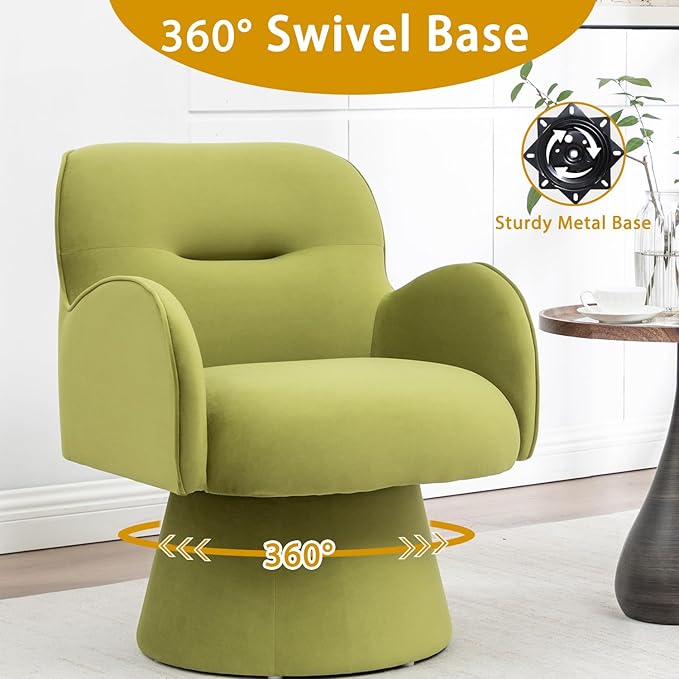 Swivel Accent Chairs Modern Comfy Velvet Barrel Armrest Chairs with Curve Back Soft Cushion Olive Green Armchairs with Arms Small Round Chair for Small Spaces Bedroom Living Room