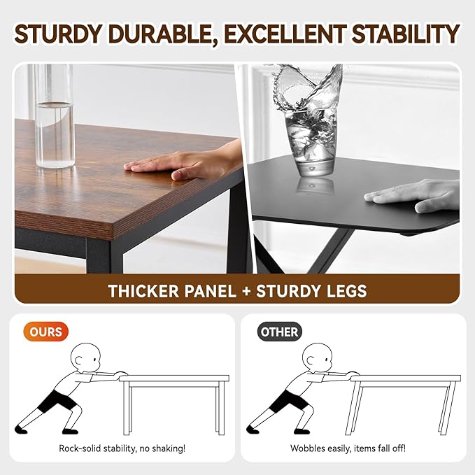 Computer Desk with Drawer 47 Inch Home Office Work Desks Modern Writing Study PC Desk Gaming Table for Small Place Bedroom Thickened Tabletop and Stable Metal Frame Leg（Rustic Brown）