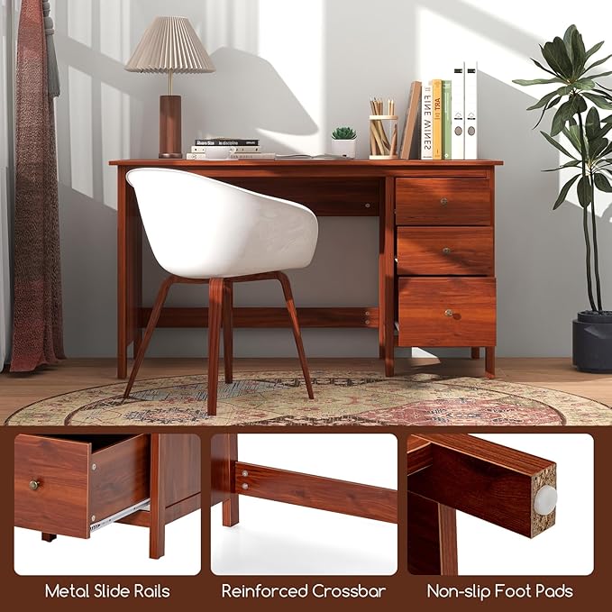 48 Inches Computer Desk Modern Writing Study Table with 3 Drawers Multifunctional Workstation Desk for Home Office Living Room Bedroom