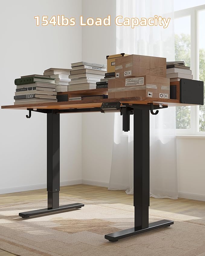 YIHAYO Electric Standing Desk with Drawers 48 x 24 Inches Adjustable Desk with Storage Shelf Stand Up Desk with Splice Board Computer Table for Home Office Black Frame/Rustic Brown Top