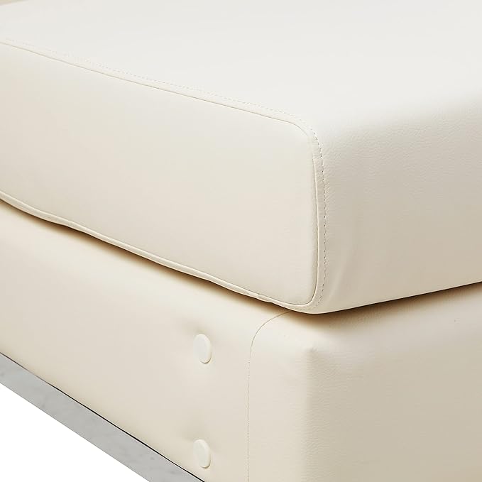 OSP Home Furnishings Wall Street Faux Leather Armless Chair with Box-Spring Cushion Button Tufted Back and Chrome Finish Base White