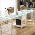 79 2 Person Office Desk with Drawers Double Workstation Desk with Storage Shelf for Two People Two Person Computer Desk with Hooks for Home Office Gaming