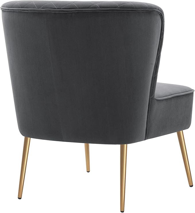 DUHOME Velvet Accent Chair Slipper ChairVanity Chairs Makeup Chair with Back Upholstered Sofa Chair Barrel Chair for Living Room Bedroom with Golden Legs Grey