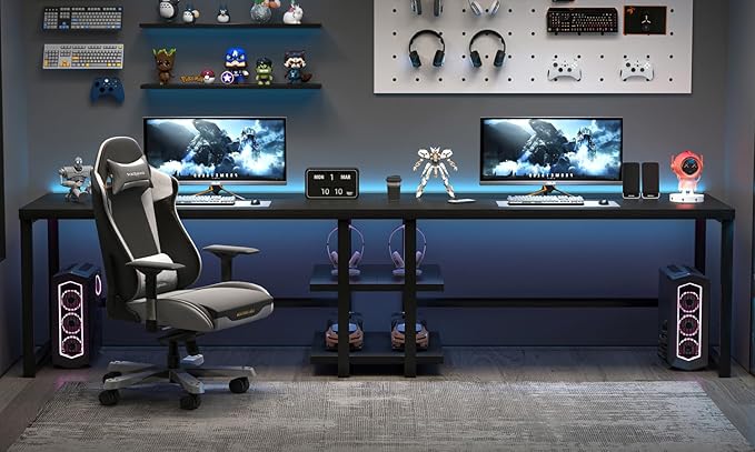 EXCEFUR Black Desk Modern Computer Desk for Home Office Metal Wood Writing Study Table Workstation with Storage Shelf for Living Room Bedroom 53 Inch