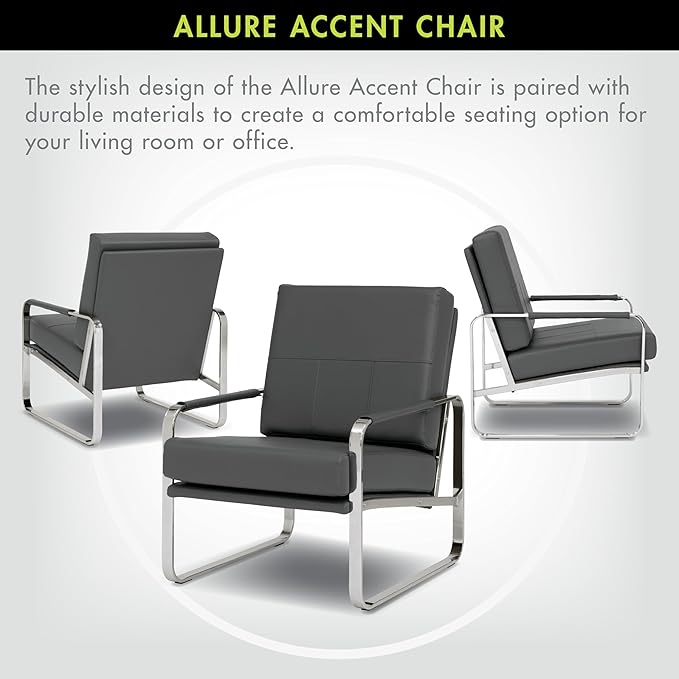 Studio Designs Home Allure Modern Accent Chair in Blended Leather Chrome/Smoke Gray