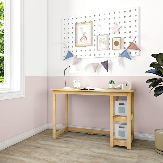 Max &amp Lily Solid Wood Desk With Shelves 47 Inches Natural