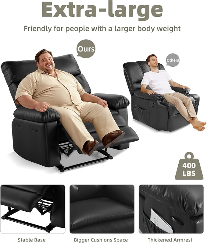 GarveeHome Recliner Chair - PU Leather Recliner for Adults Manual Lazy Recliner Chair with Overstuffed Comfort Arm and Back for Living Room Bedroom