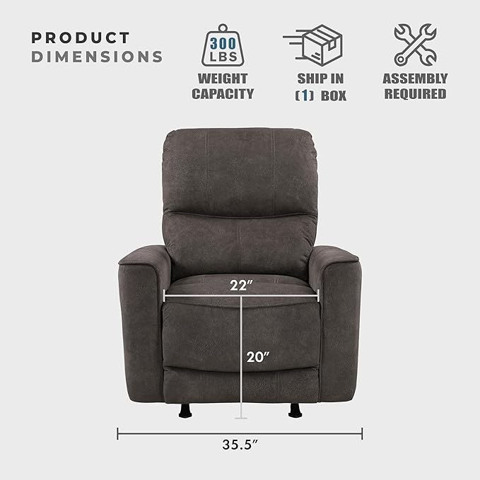 Lexicon Manual Rocker Recliner Chair Polished Microfiber Manual Reclining Chair with Overstuffed Backrest Comfy Nursery Recliner for Living Room/Office/Bedroom/Apartment Easy Assembly Chocolate