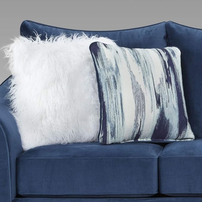 Roundhill Furniture Camero Fabric Pillowback Sofa Navy Blue