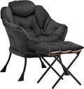 Lazy Chair with Ottoman Comfy Accent Lounge Chair with Side Pocket Modern Reading Armchair with Footrest Upholstered Sofa Chair for Small Spaces Bedroom Living Room Dorm Black