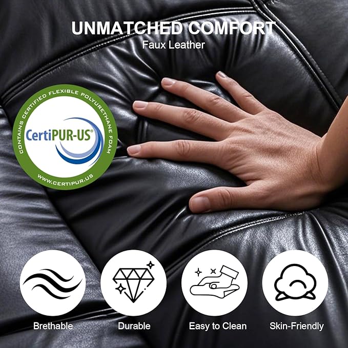 MUUEGM Futon Sofa Bed 71 Folding Recliner Lounge with Adjustable Backrest &amp Armrests Comfy Loveseat Sleeper Couch for Compact Spaces Faux Leather Black