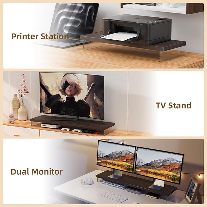 Dual Monitor Stand Riser 40 Large Computer Monitor Stands for 2 Monitors Wooden Desktop Organizer Shelf for Office Desk Computer Laptop TV Monitor Printer
