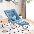 Saucer Chair with Ottoman Comfy Oversized Folding Chair Faux-Fur Reading Chair for Teens Adults Foldable Accent Lazy Chair Metal Frame Chair for Living Room Bedroom Blue