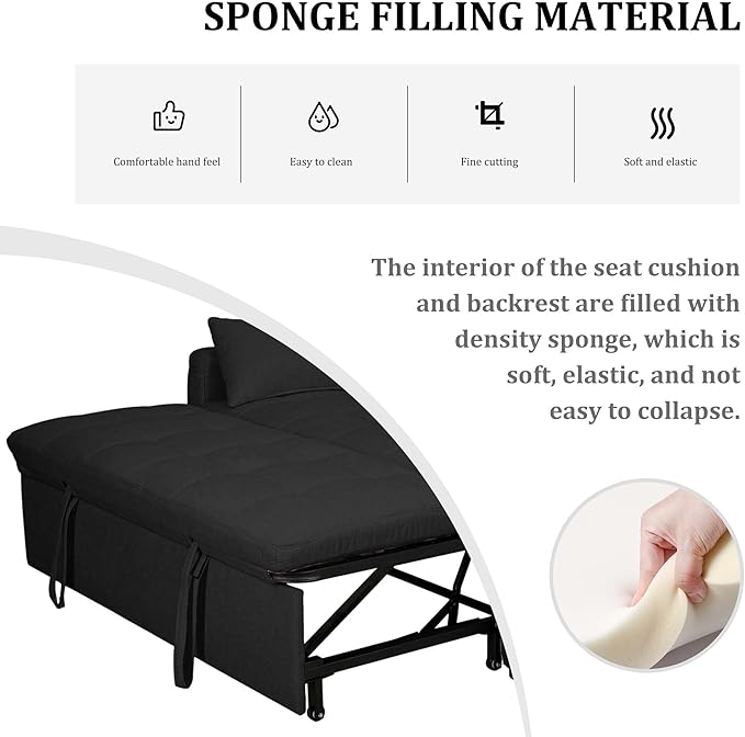 66 Black Sofa Sleeper Loveseat Sofa Bed Queen Size Pull Out Couch with 2 Pillows Pocket &amp Adjustable Backrest Small Couch Bed for Small Spaces Bedroom Apartment Living Room (Black 67) | C