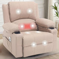 Faux Leather Swivel Rocker Recliner with Heat and Massage Cup Holders Overstuffed Rocking Glider Chair Heated Massaging Reclining Chair Beige