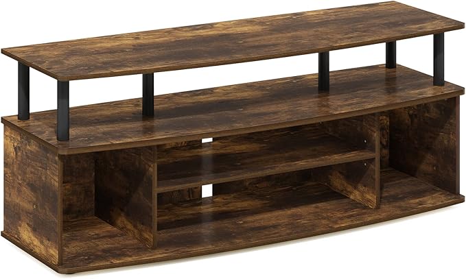 Furinno Jaya Large Entertainment Center Stand Unit/TV for up to 55 inch Amber Pine/Black