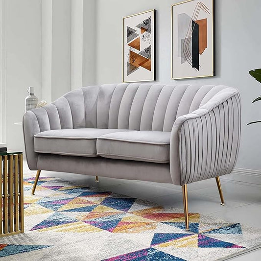 Velvet Couch Sofa Chairs for Two People Modern Loveseat for Living Rooms Bedrooms Small Spaces Golden Finished Grey