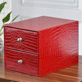 File Cabinet Flat Leather Desktop Office Storage and Organization Cabinet A4 Paper Box Two Drawer Cabinet Bookshelf (Red)