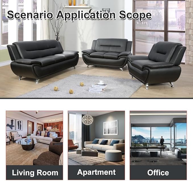 Lounge Comfy Faux Leather Sofa Modern Couch for Small Living Room/Dorm/Bedroom/Office/Apartment for Small Spaces (Black-2 Single Seat)