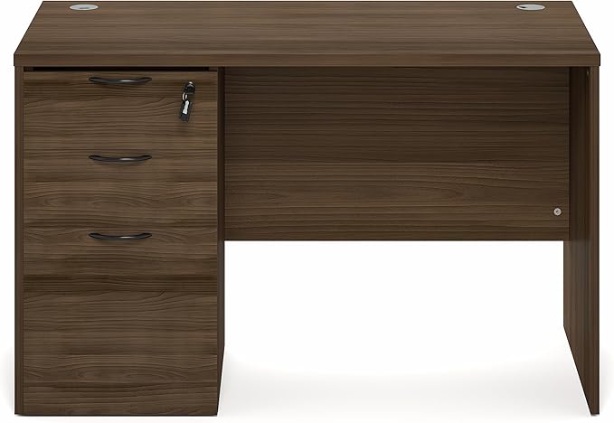 Furinno Roger 47 Inch Executive Desk with File Cabinet Home Office Desk with 3-Drawer Fixed Pedestal Filing Cabinet Desk Cord Grommet for Home Office Modern Walnut