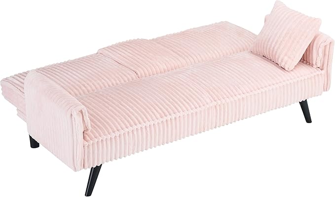 72'' Fabric Loveseat Sofa Comfy Corduroy Couch with 2 Embedded Teacup Holders 2 Seater Sofa with Adjustable Backrest Modern Small Convertible Futon Sofa Bed for Living Room Apartment (Pink)