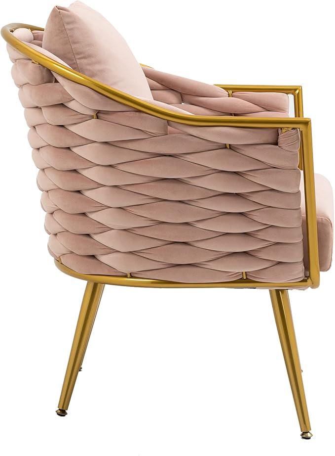 Velvet Accent Chair Modern Upholstered Armchair Tufted Chair with Metal Frame Single Leisure Chairs for Living Room Bedroom Office Balcony