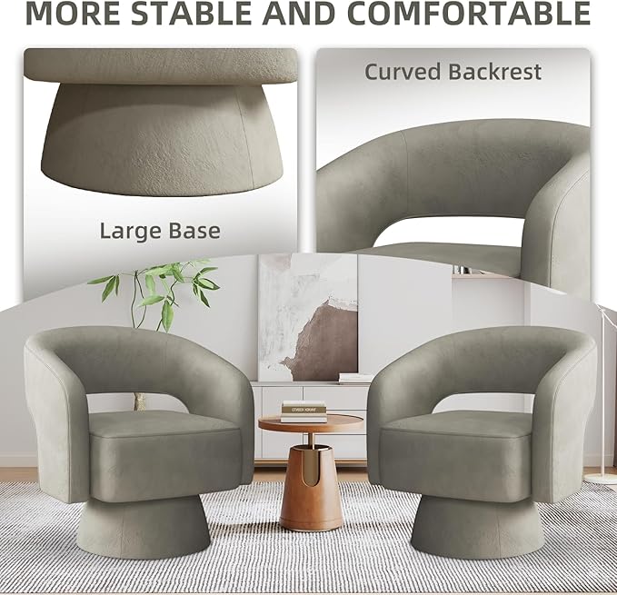 INZOY Swivel Barrel Chair with Velvet Fabric Swivel Accent Chair with Thickened Soft Cushion Comfy Round Swivel Chair for Living Room Bedroom Grey