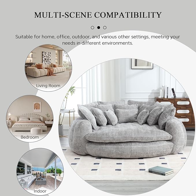 81.1 Oversized Round Chaise Lounge Chair Extra-Wide 2-Person Accent Chair with 14 Pillows Comfy Cloud Sleeper Sofa for Living Room (Grey)