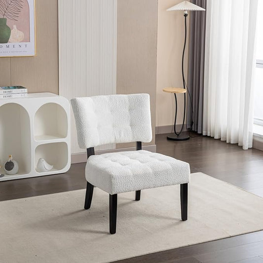 Contemporary Tufted Oversized Accent Chair with Plush Boucle Fabric and Faux Leather Options Kiln-Dried Hardwood Frame Deep Cushion Seat Ergonomic Back Support Versatile Living Room Chair (White)