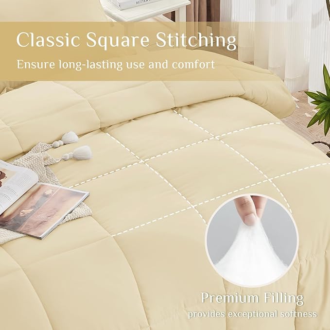 JOLLYVOGUE Twin Comforter Set Ultra-Soft Bed in a Bag Twin Size 5 Pieces Oeko-TEX Certified Bedding Set with Down Alternative Comforter Sheets Pillowcases &amp Shams Light Yellow