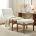 CIMOTA Upholstered Sherpa Accent Chair and Ottoman Set Modern Living Room Chair with Reclining Backrest and Footstool Small Reading Chairs for Living Room Bedroom White